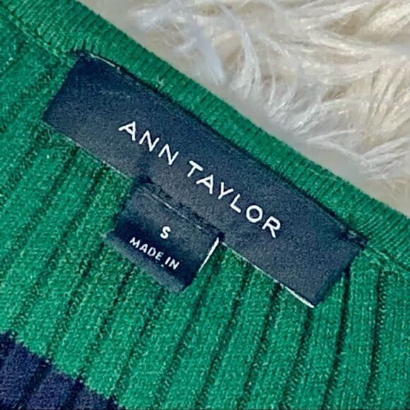 Ann Taylor Green & Blue Ruffle Cuffs Long Sleeve Rib Knit Peplum Sweater - Picture 5 of 10